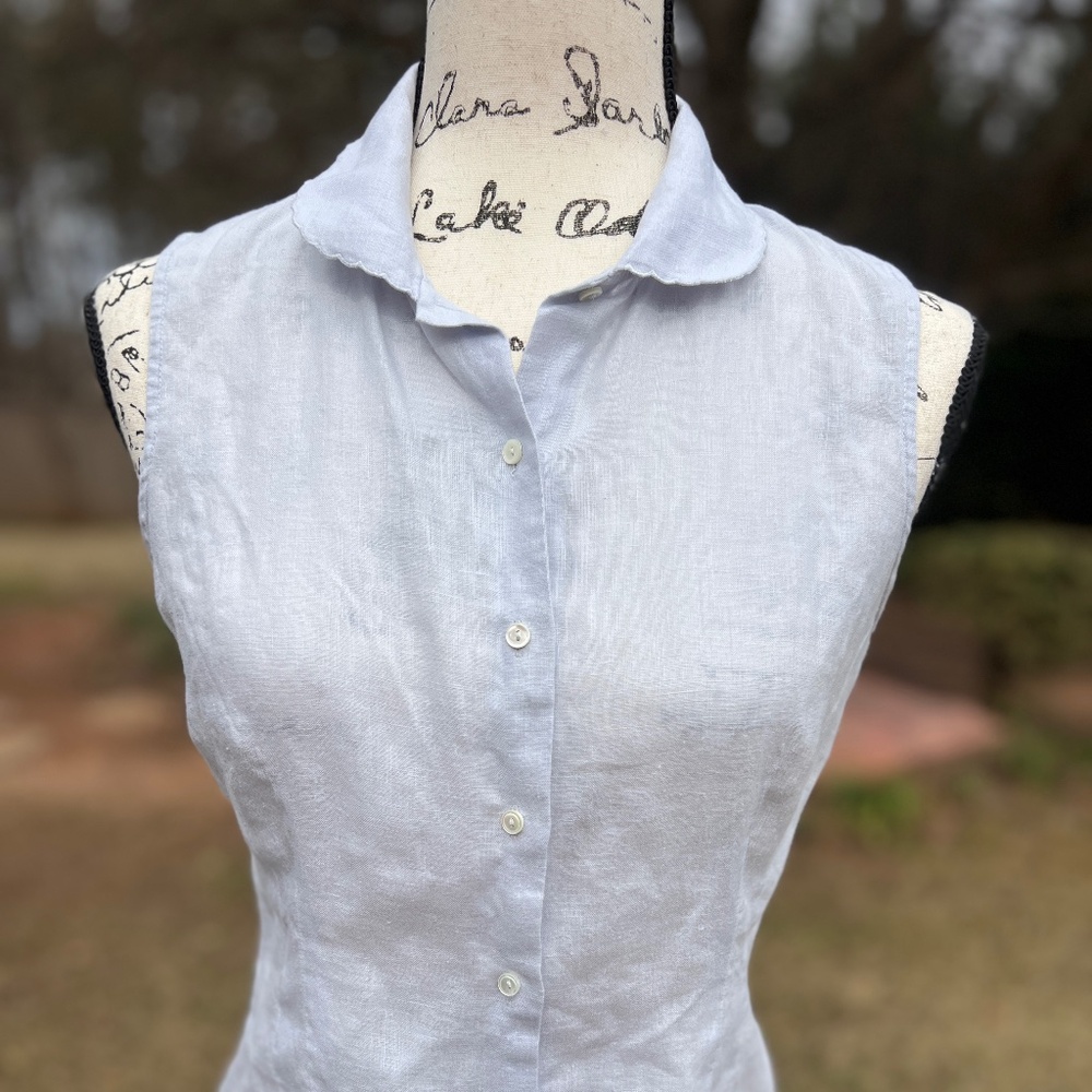 Linen Banana Republic Sleeveless Blouse Scalloped Collar ~ Size S